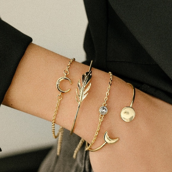 Set of 4 Bracelets & Bangles - Goldtone with AB Swarovski Crystals - Picture 2 of 2